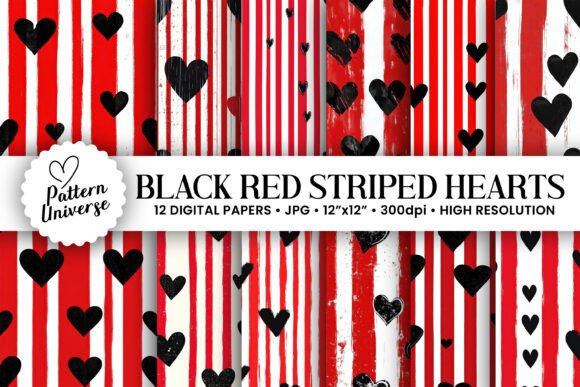 Download Black &amp; Red Stripes Hearts Patterns - Hearts Collection