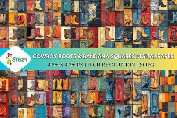 Download Cowboy Boots &amp; Bandana Squares Digital P - Squares Collection