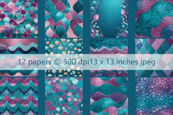Download 12 Mermaid Digital Papers Background - Mermaid digital paper Collection