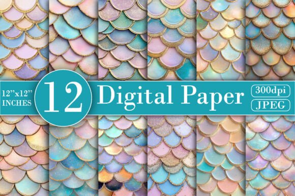 Download Pastel Mermaid Digital Paper - Mermaid digital paper Collection