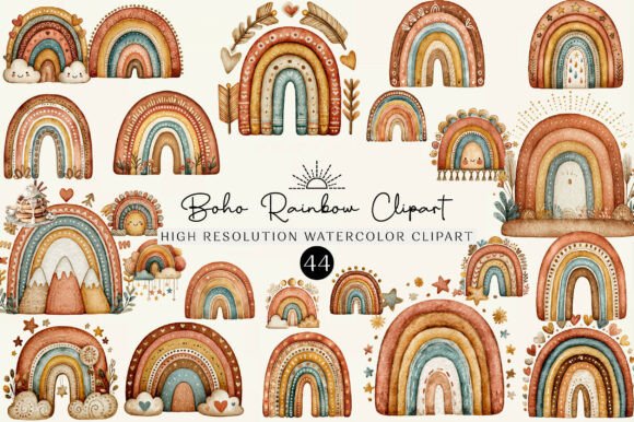 Download Watercolor Boho Rainbow Clipart - Rainbow clipart Collection