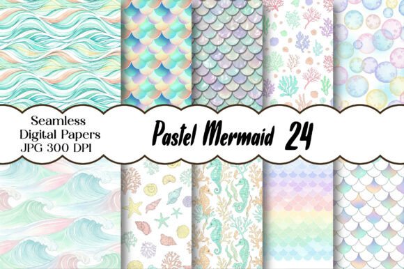 Download Pastel Mermaid Digital Paper Bundle - Mermaid digital paper Collection